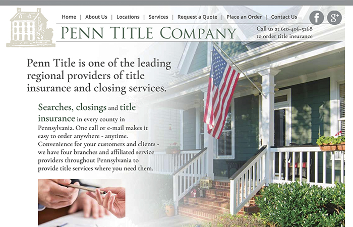 Screen shot of the Penn Title Company website