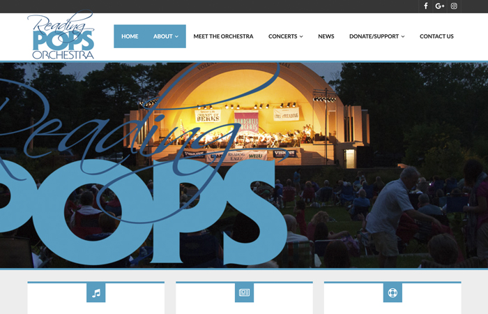 Screen shot of the Reading Pops website