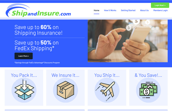 Screen shot of ShipandInsure Website