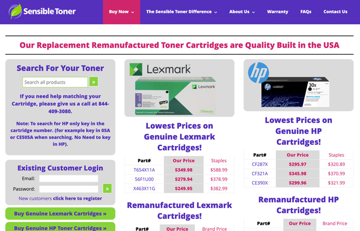 Screen shot of the Sensible Toner website